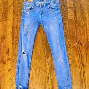 Zara Distressed Skinny Jeans blue ripped denim pants 10 (fits small like 5-7)